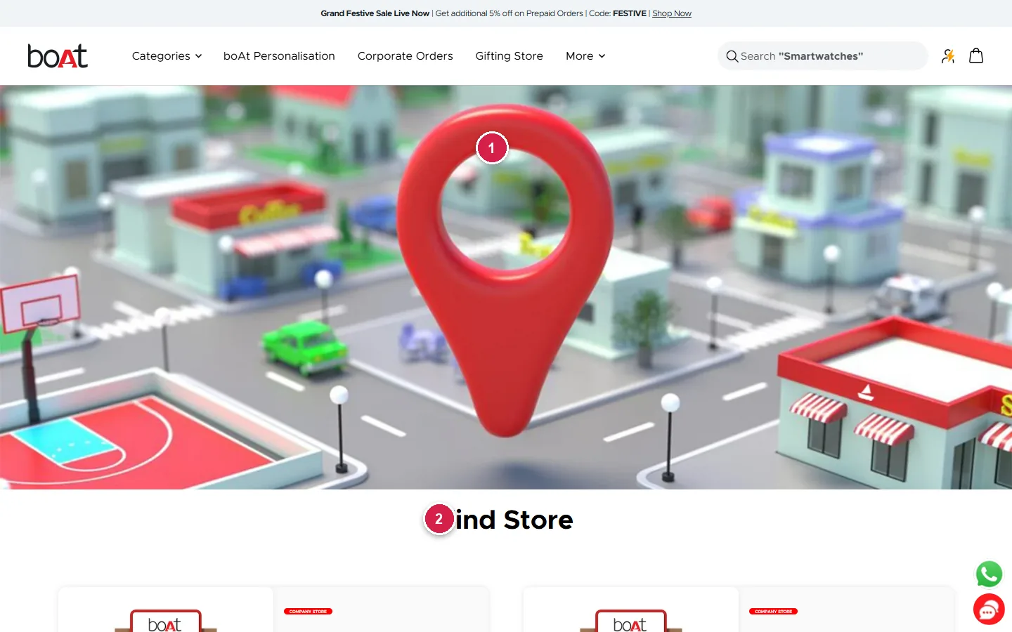 boAt find store page with company store listings