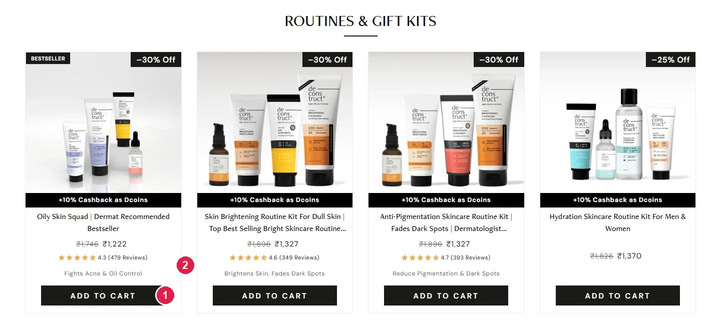 Deconstruct skincare routine kits with bundle discounts