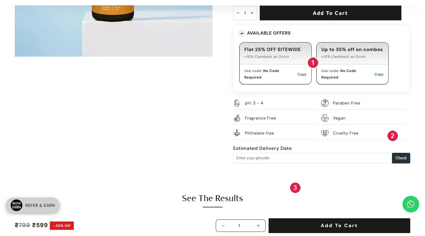 Deconstruct product page offers, clean label badges and delivery checker