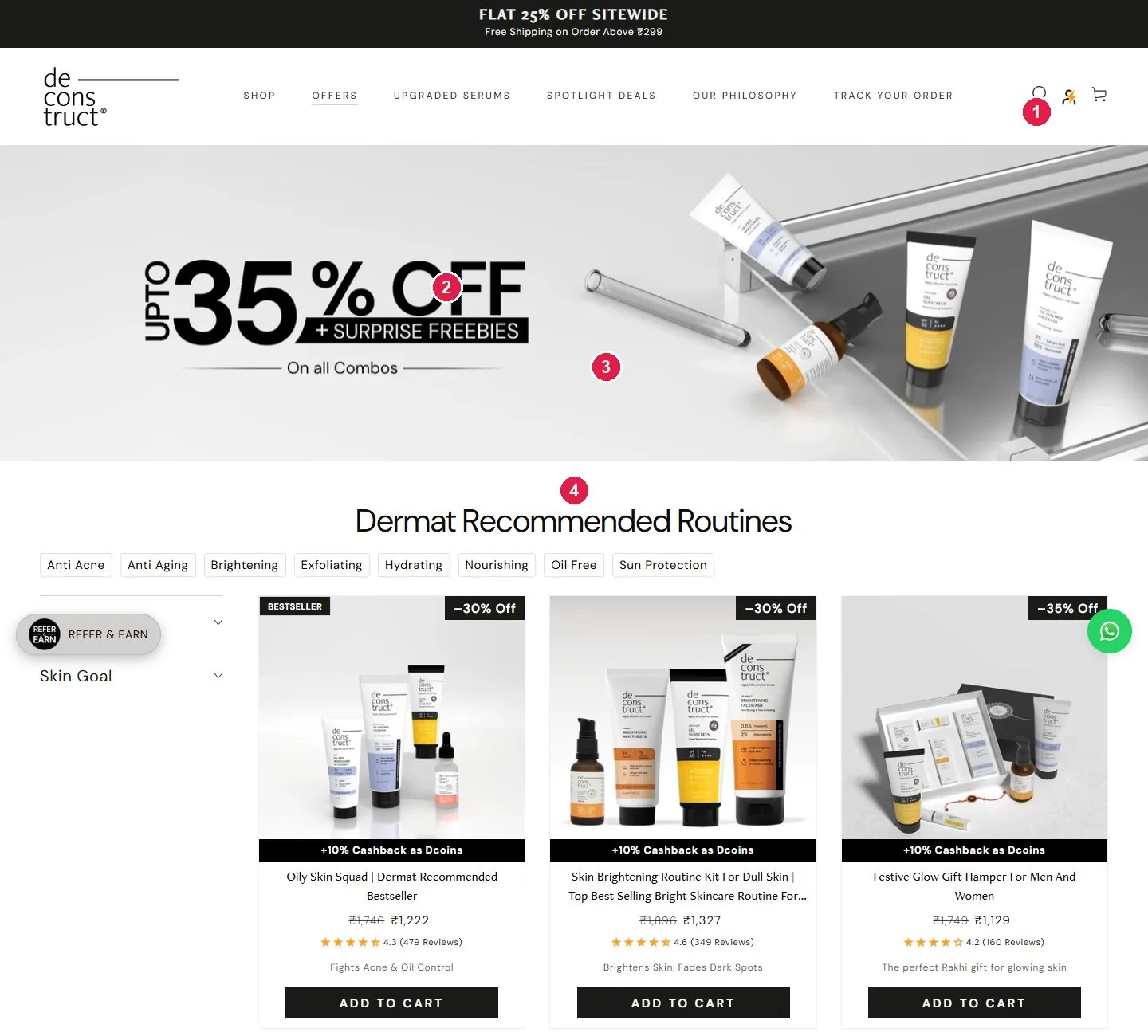 Deconstruct combos landing page with up to 35 percent off kits