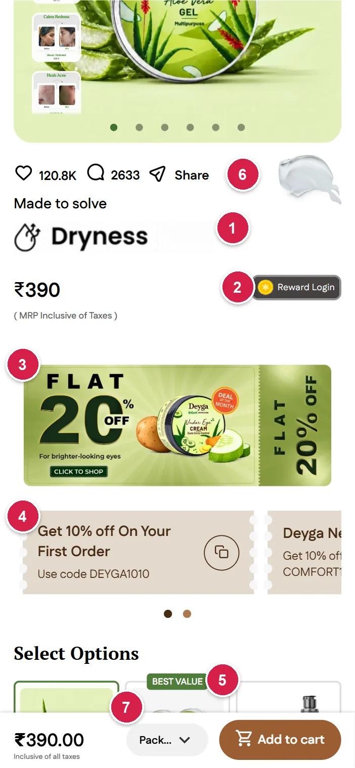 Deyga mobile product page with made to solve dryness, first order coupon and best value pack