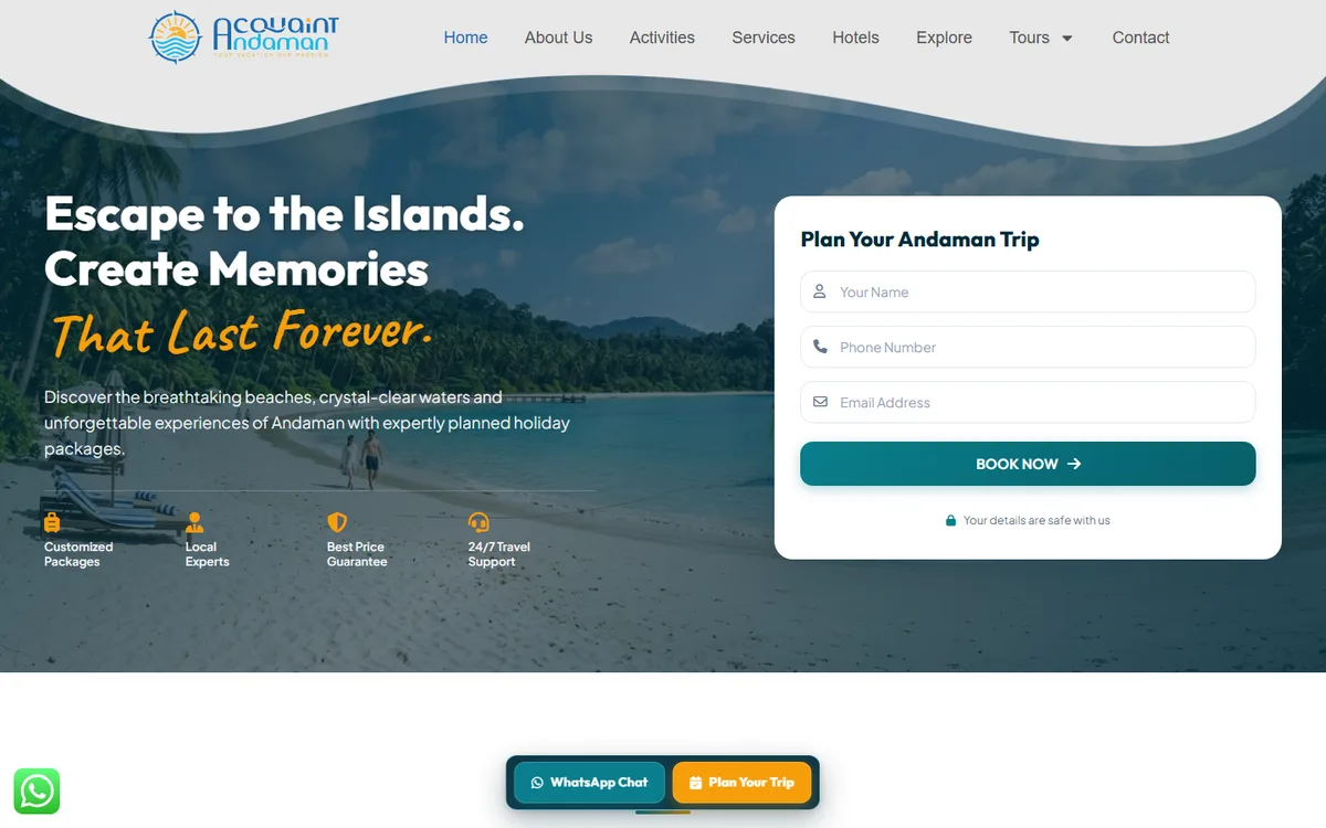 Acquaint Andaman website homepage designed and developed by GeniusCodeLab