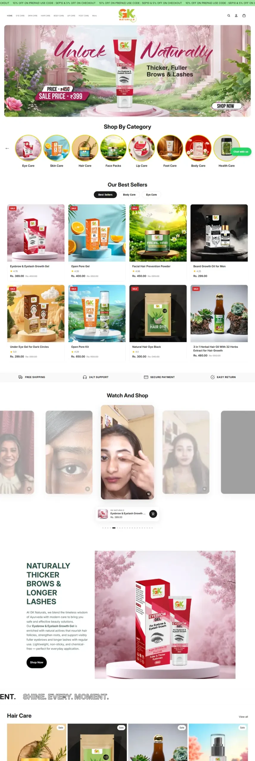 GK Naturals full website scroll preview