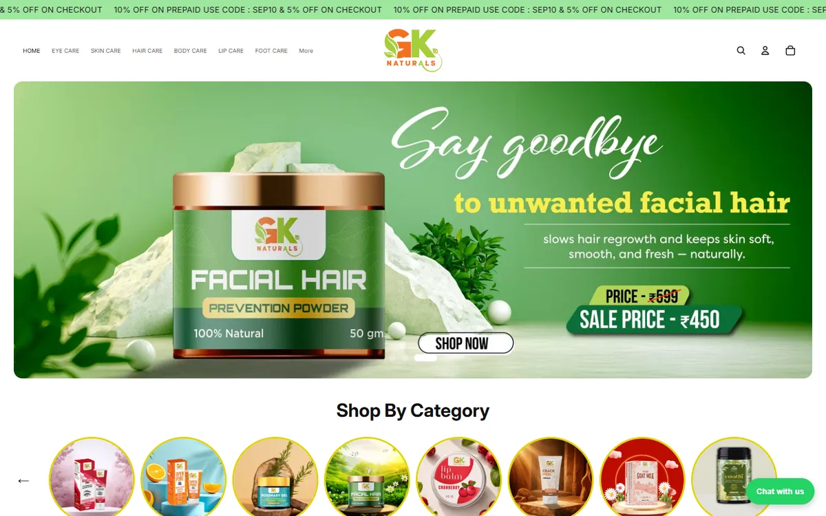 GK Naturals website homepage designed and developed by GeniusCodeLab