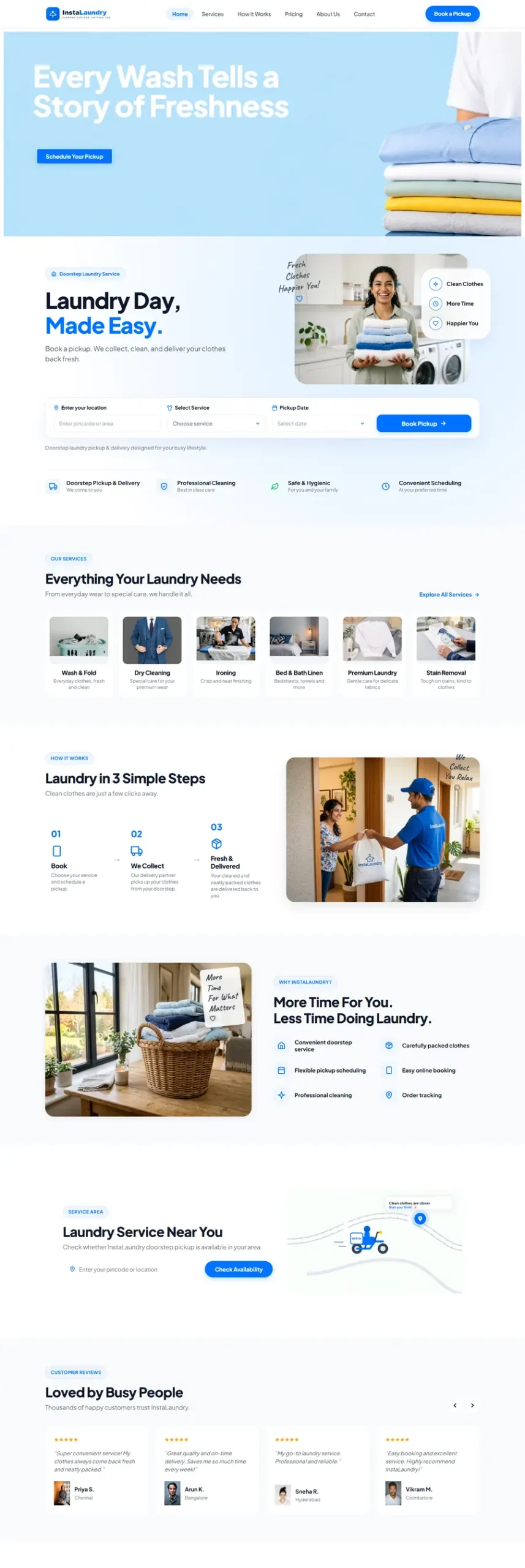 InstaLaundry full website scroll preview