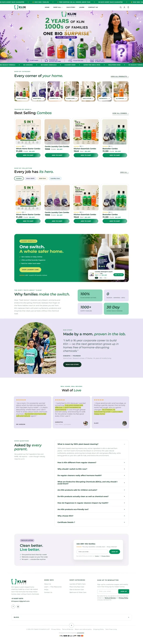 Klin Space full website scroll preview
