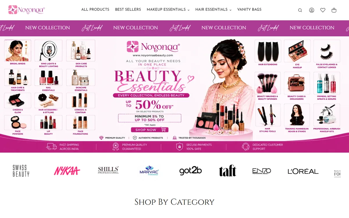 Noyonaa Beauty website homepage designed and developed by GeniusCodeLab