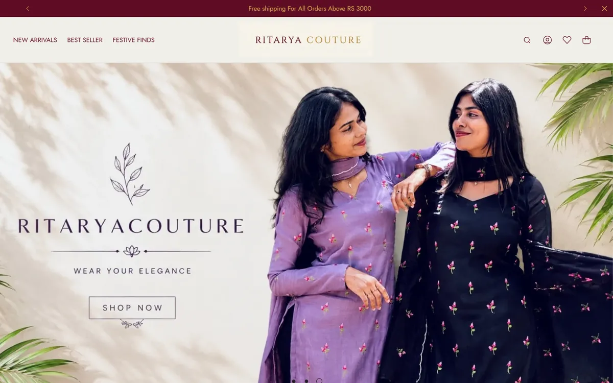 Ritarya Couture website homepage designed and developed by GeniusCodeLab