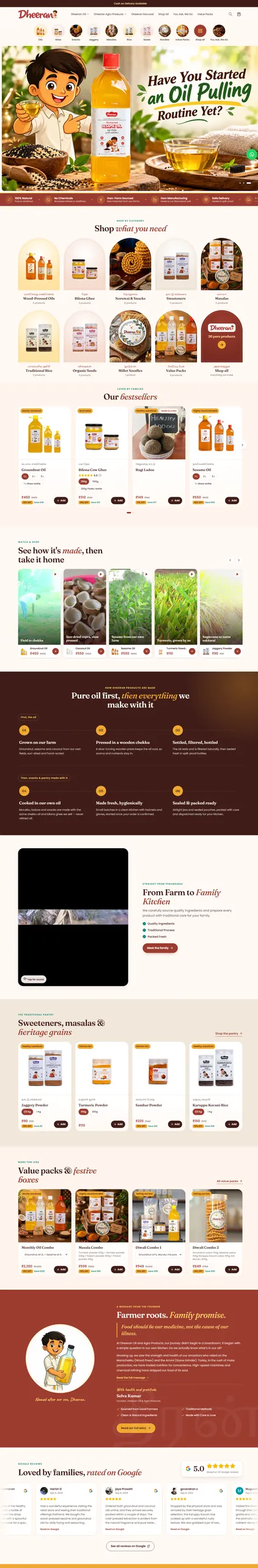 Dheeran Oil & Agro Products full website scroll preview