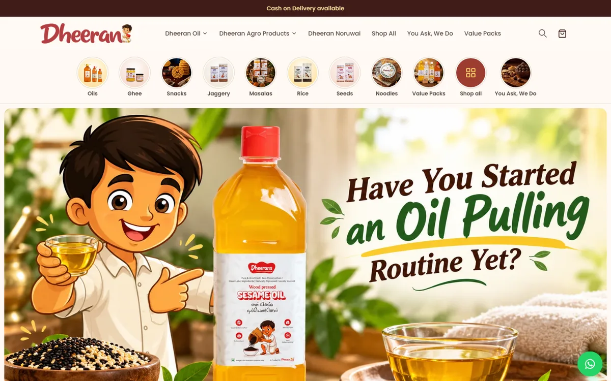 Dheeran Oil & Agro Products website homepage designed and developed by GeniusCodeLab