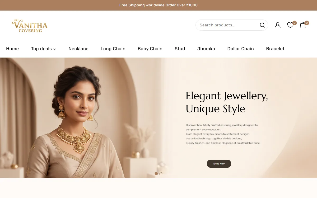 Sri Vanitha Covering website homepage designed and developed by GeniusCodeLab