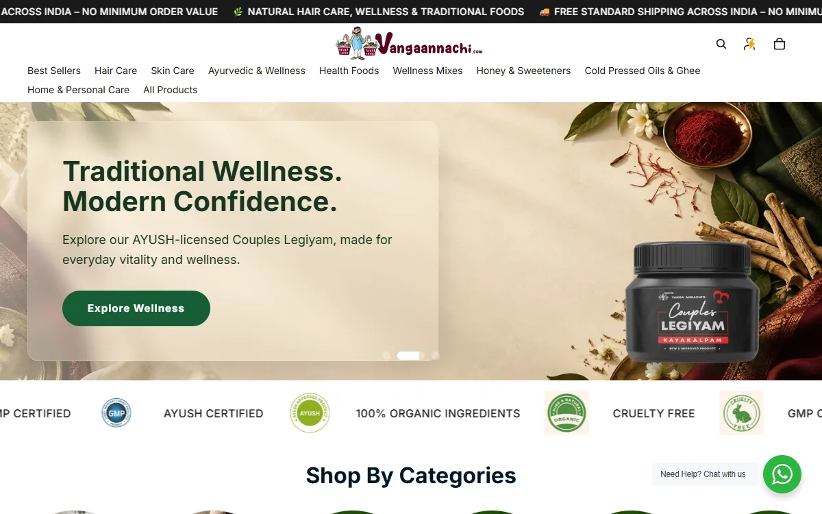 Vanga Annachi website homepage designed and developed by GeniusCodeLab